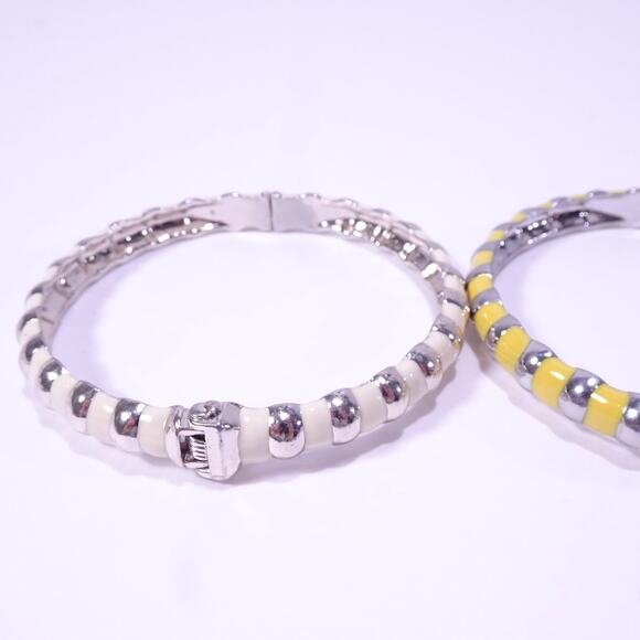 Banana Republic Women's Silver NUDES Enamel Striped Cuff Bracelet Set 3 NWT 78 - Picture 5 of 8